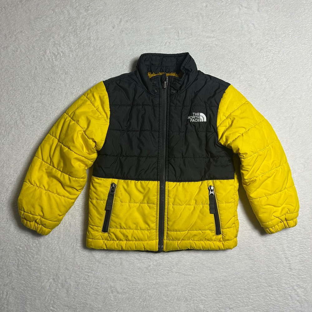 The North Face Toddler Reversible Perrito Puffer Jacket Yellow Black Fleece 6T